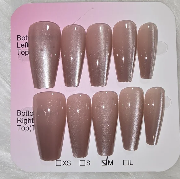 Shimmery Catseye Nude Press-On Nails - Picture 2 of 4